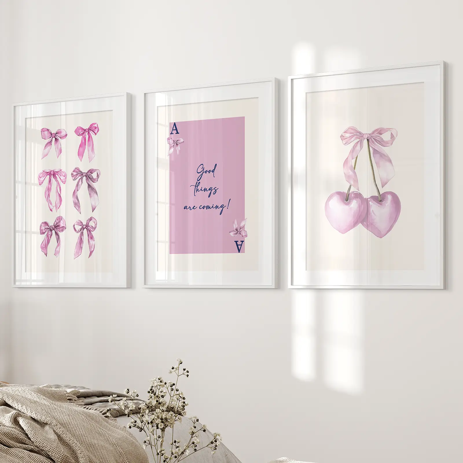 Trendy Pink Bows Wall Art Girly Print Decor Set - Image 5