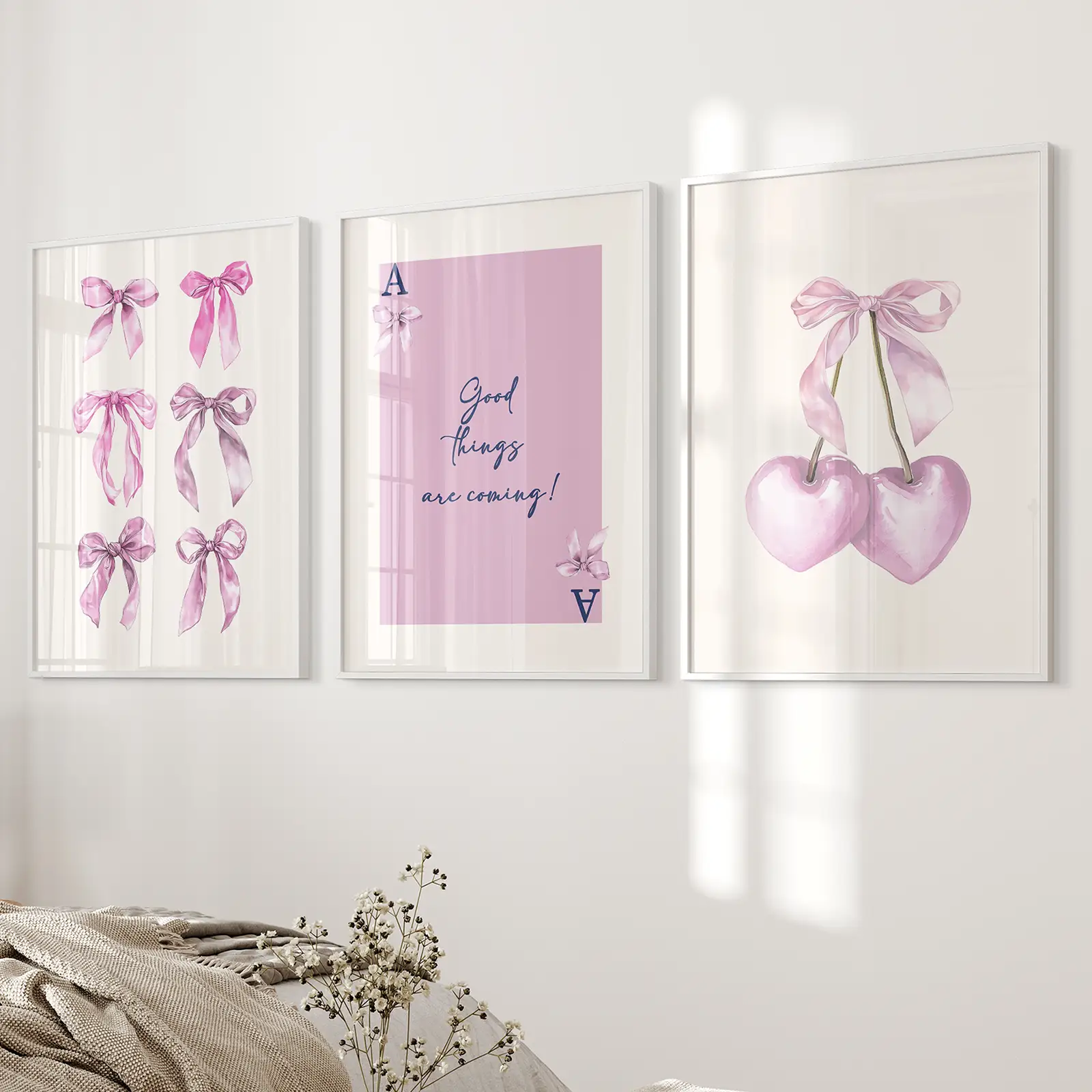 Trendy Pink Bows Wall Art Girly Print Decor Set - Image 6