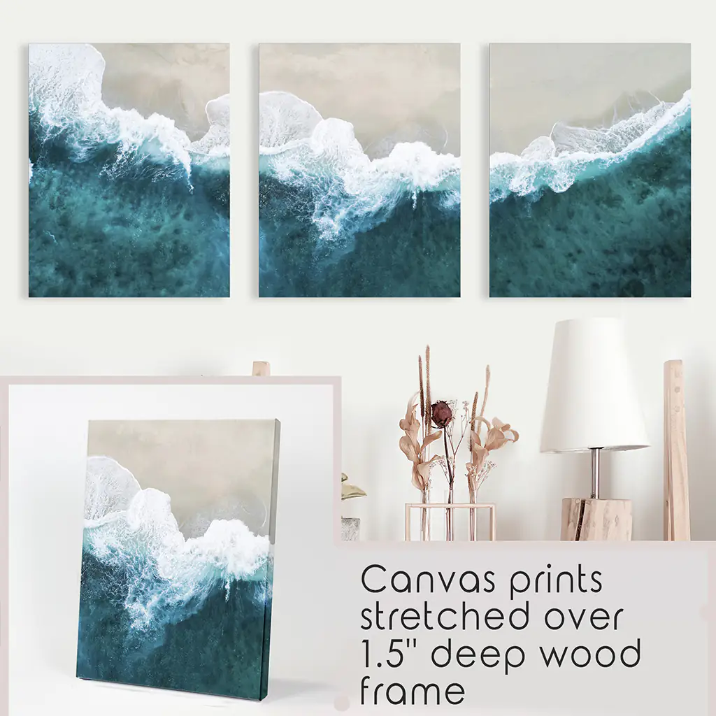 Turquoise Wave on the Sandy Beach Prints. Aerial Photography - Image 9