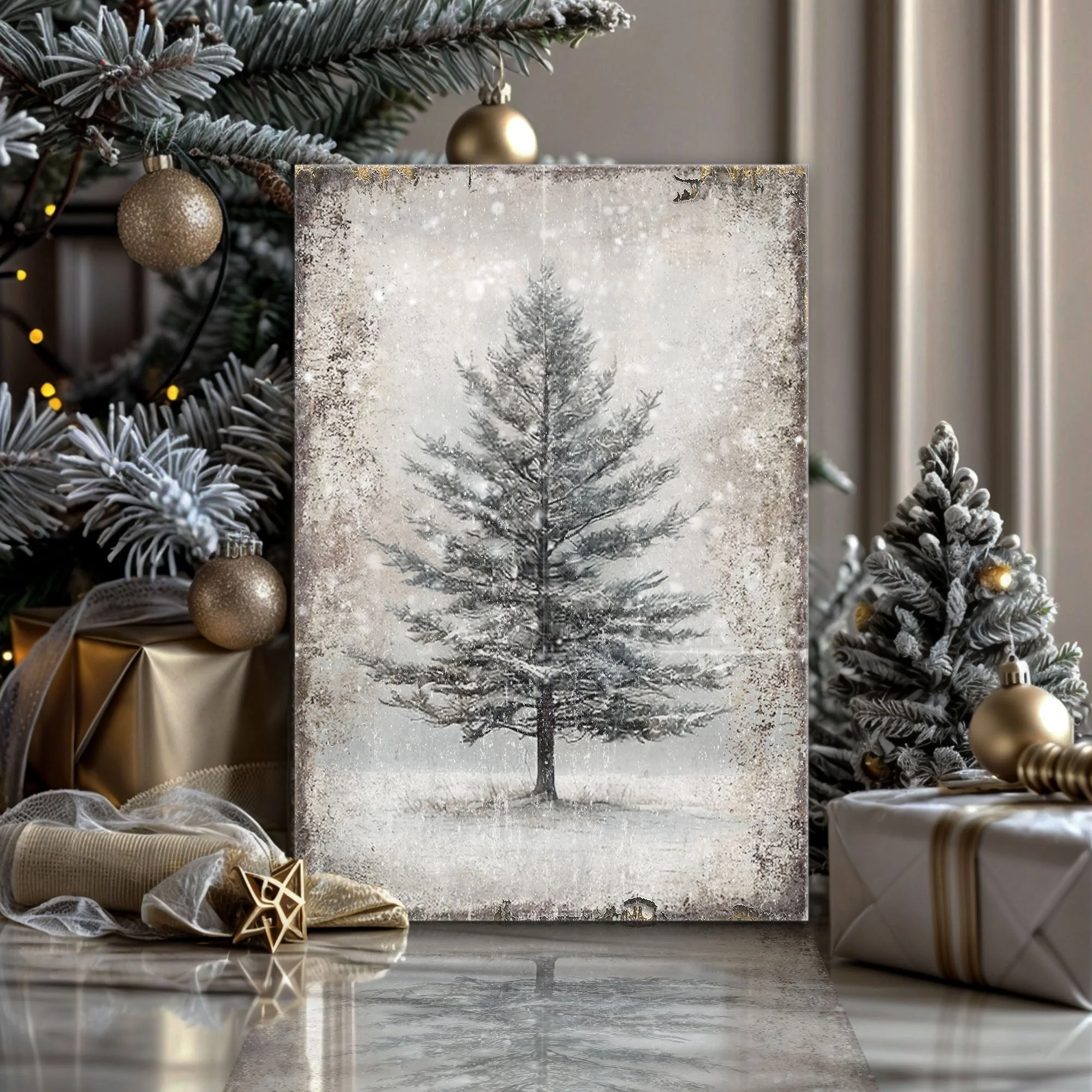 Vintage Christmas Tree Wall Art with Free Mystery Gift - Image 4