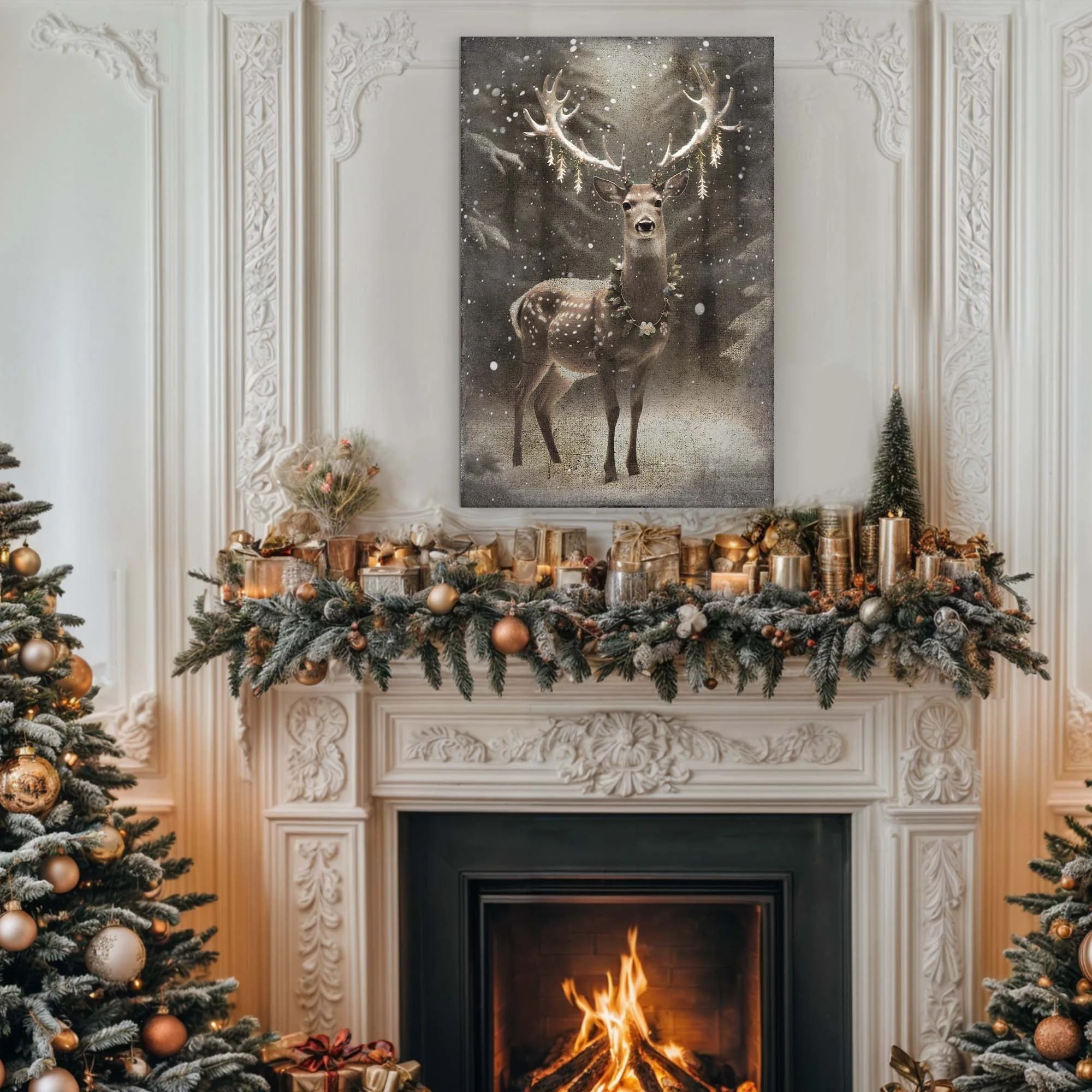 Vintage Winter Deer Christmas Wall Art - Image 2