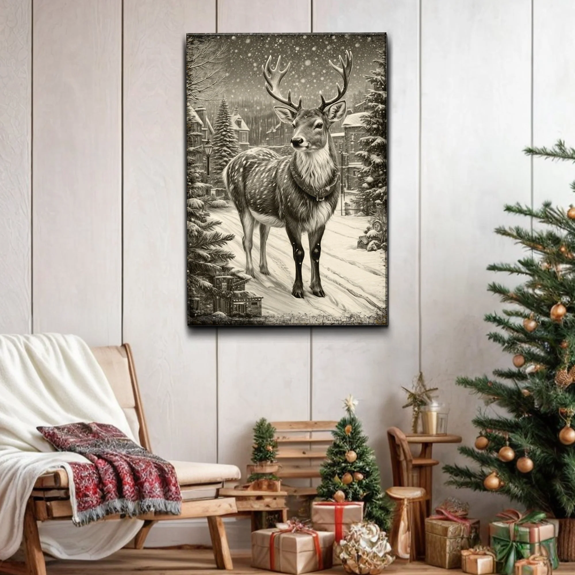Vintage Winter Deer Christmas Wall Art II - Image 2