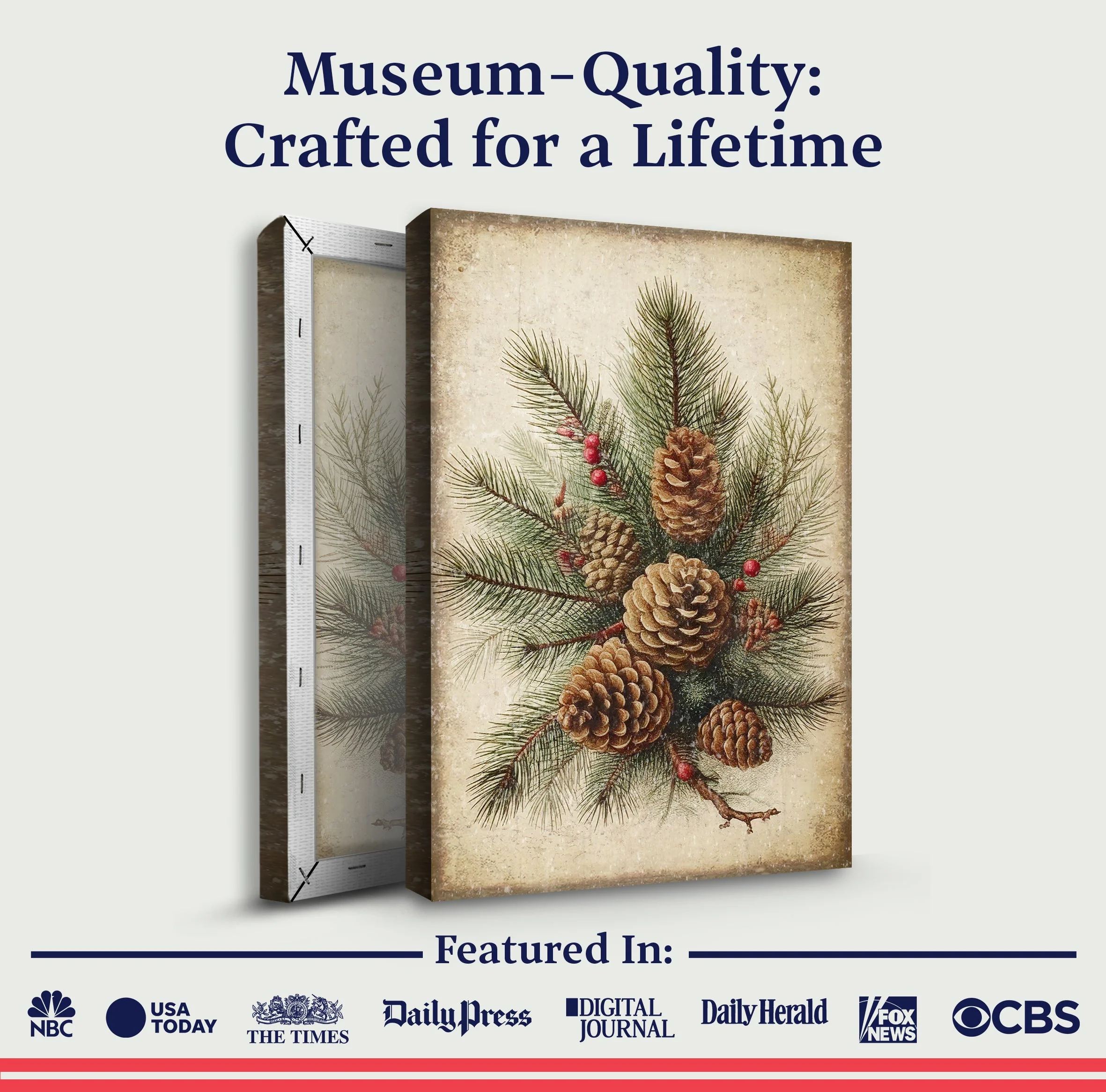 Vintage Winter Pine Cone Christmas Wall Art III - Image 4