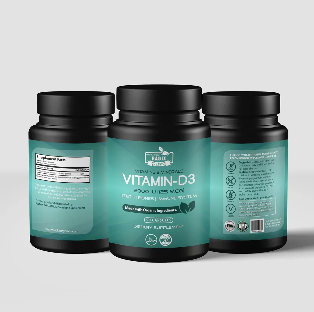 Vitamin D3 90 Halal Coated Capsules Radix Organics - Image 2