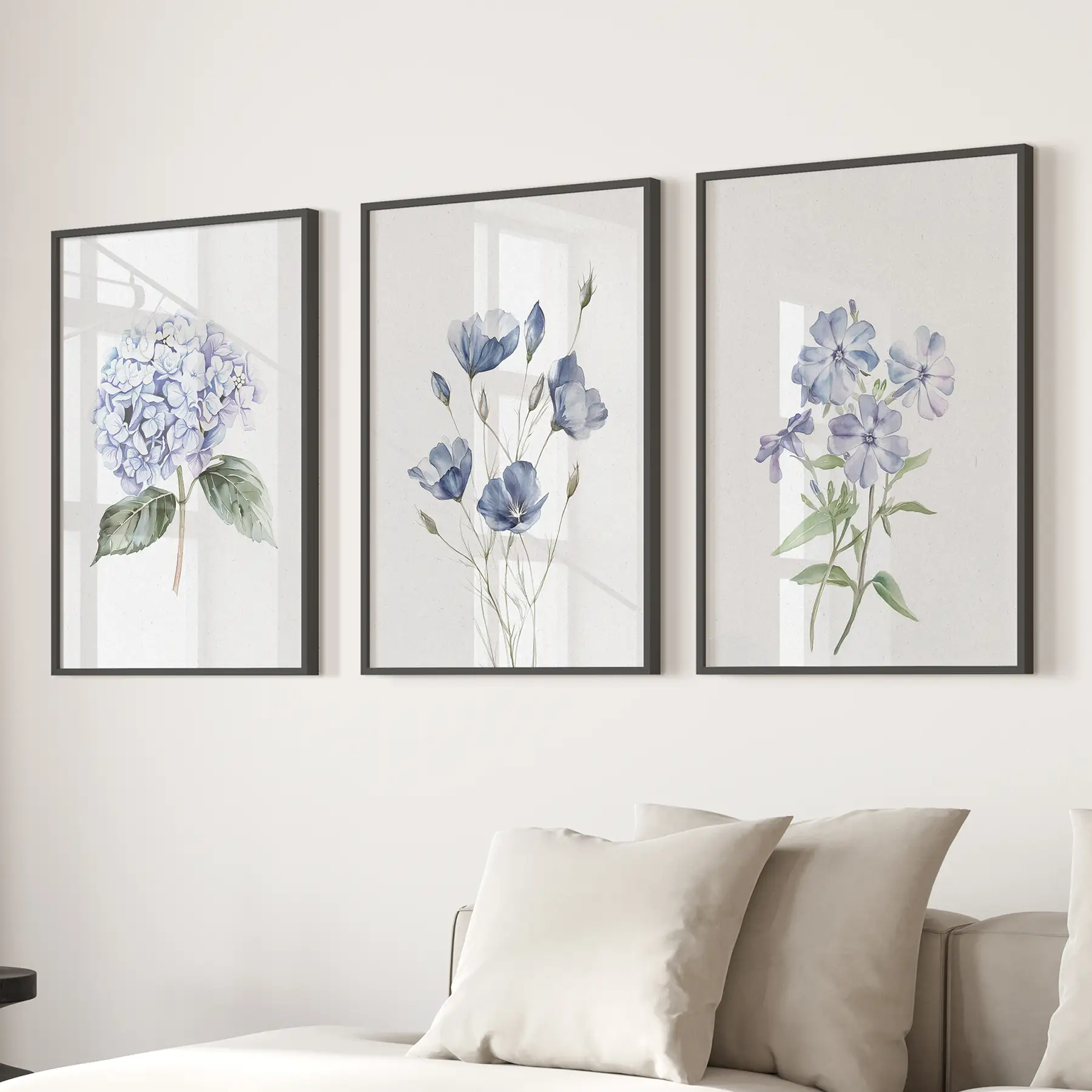 Watercolor Blue Flowers.Wall Art Set of 3 Piece - Image 7