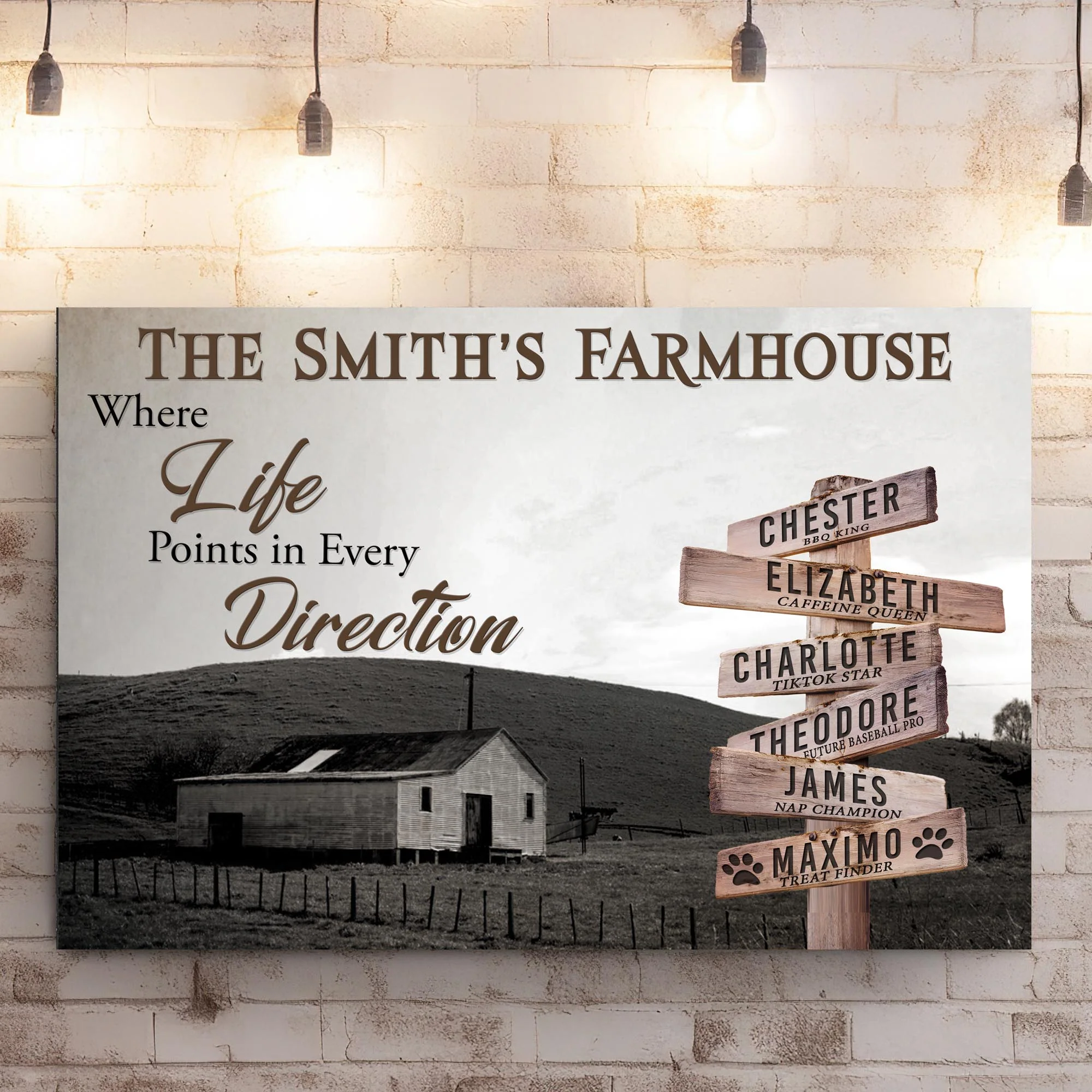 Where Life Points In Every Direction Family Farmhouse Names Sign - Image 2