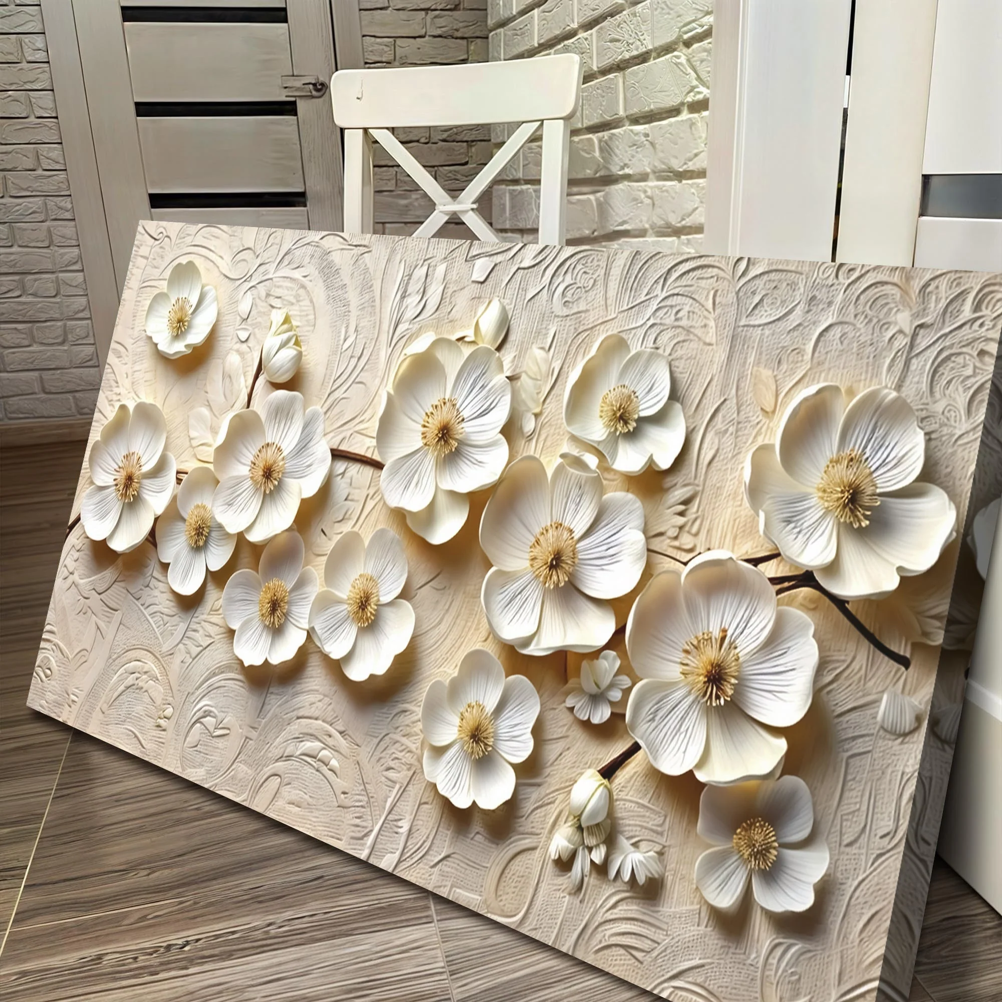 White Blossom Serenade Impasto Wall Art - Image 4
