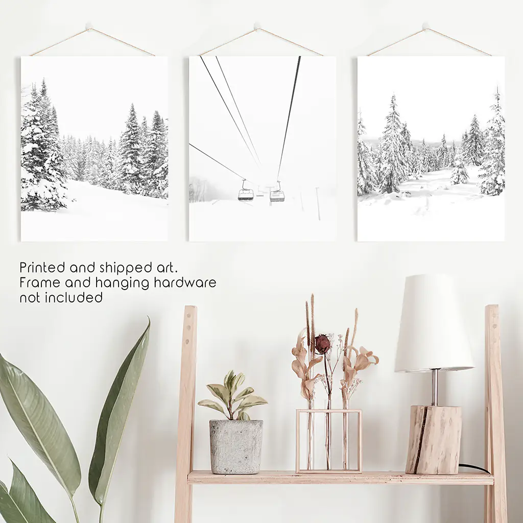 Winter Skiing Black White Wall Art. Ski Lift, Snowy Forest - Image 10