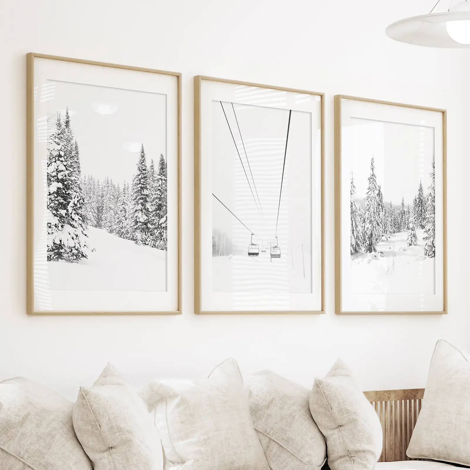 Winter Skiing Black White Wall Art. Ski Lift, Snowy Forest - Image 2