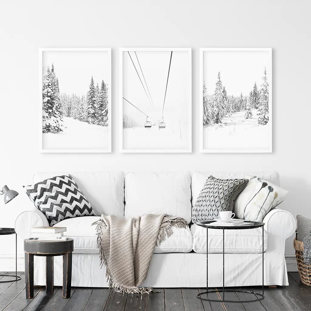 Winter Skiing Black White Wall Art. Ski Lift, Snowy Forest - Image 3