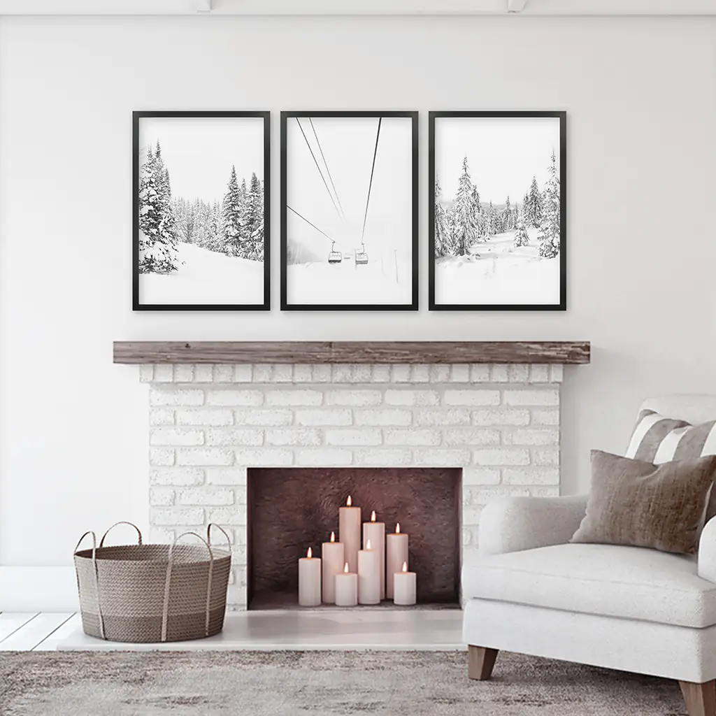 Winter Skiing Black White Wall Art. Ski Lift, Snowy Forest - Image 4