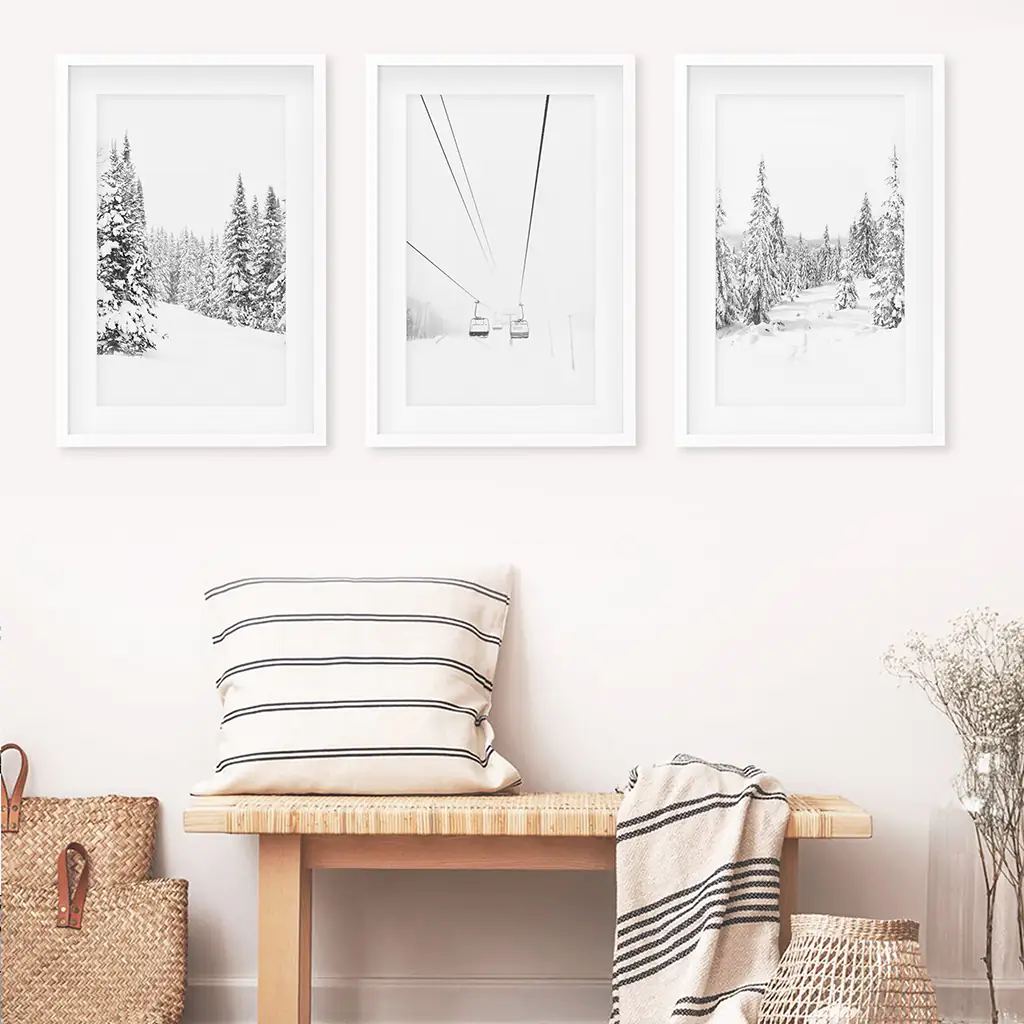Winter Skiing Black White Wall Art. Ski Lift, Snowy Forest - Image 5