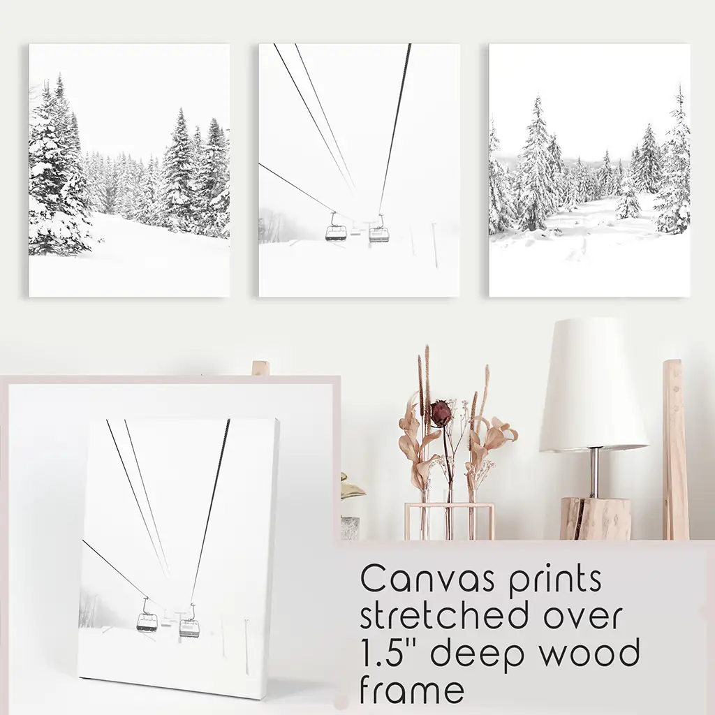Winter Skiing Black White Wall Art. Ski Lift, Snowy Forest - Image 9