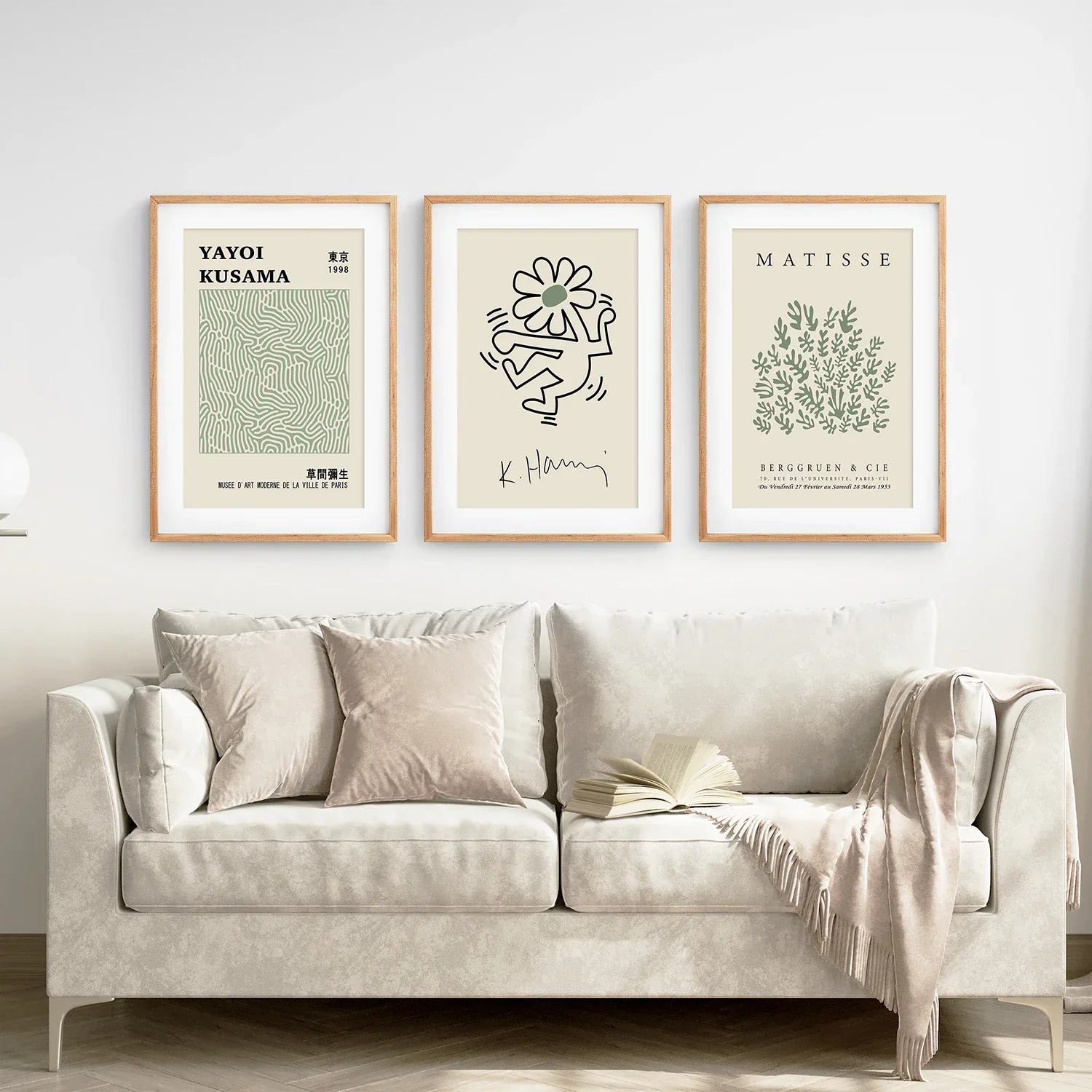 Yayoi Kusama & Matisse Cutouts. Green Sage Wall Art Set - Image 2